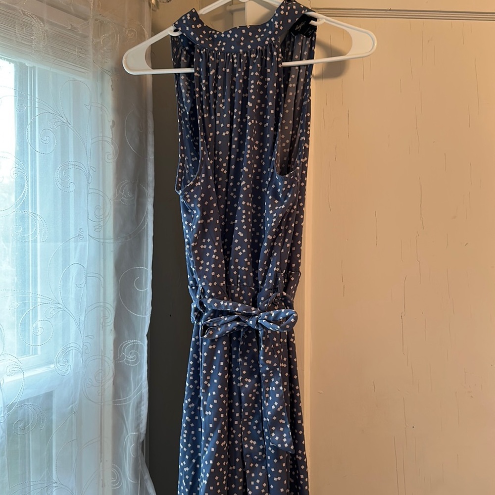Blue jumpsuit with hick neck and waist tie! Size medium!